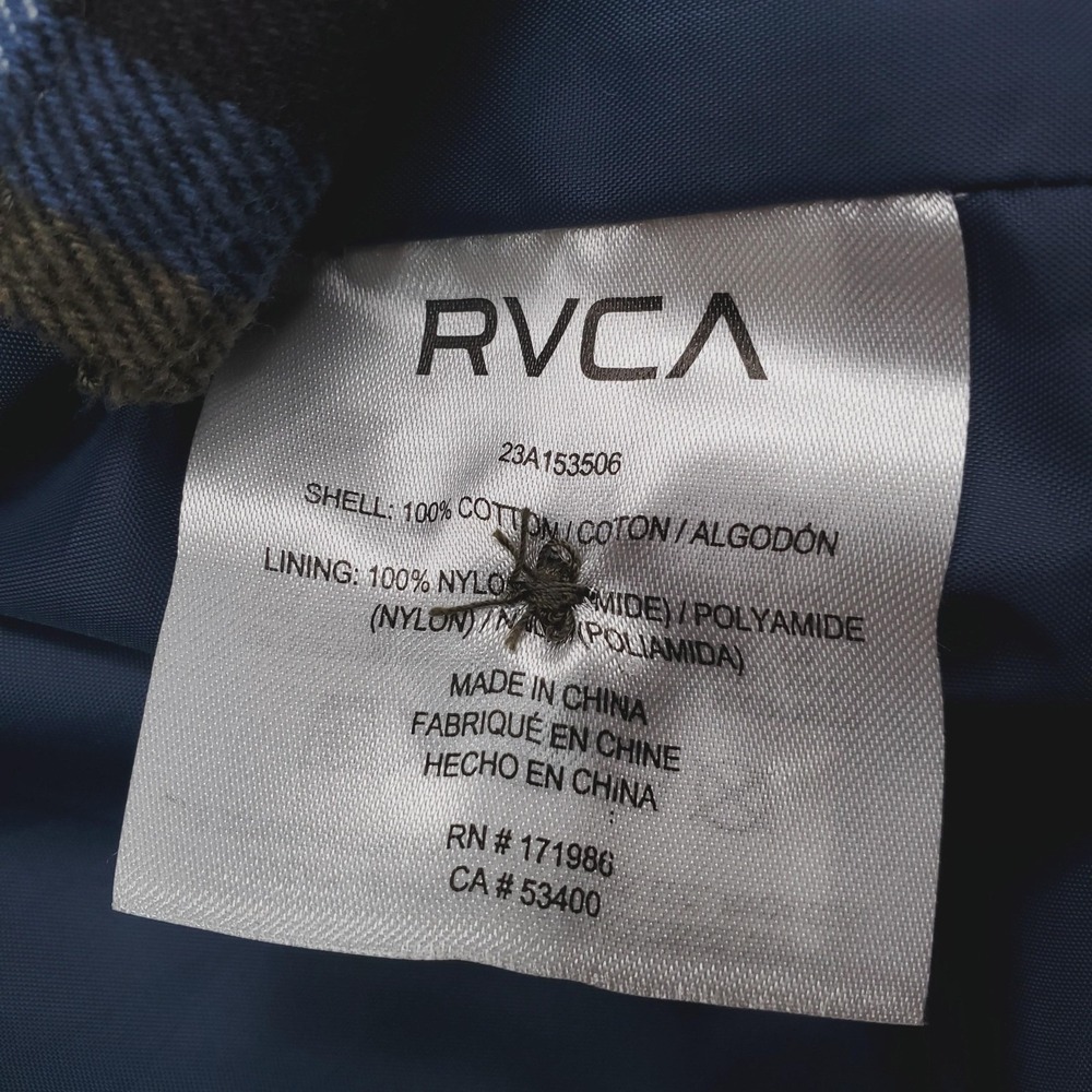 RVCA Shirt Jacket Mens Large Green Blue Plaid Lined Flannel Shacket Button Front - Picture 5 of 12